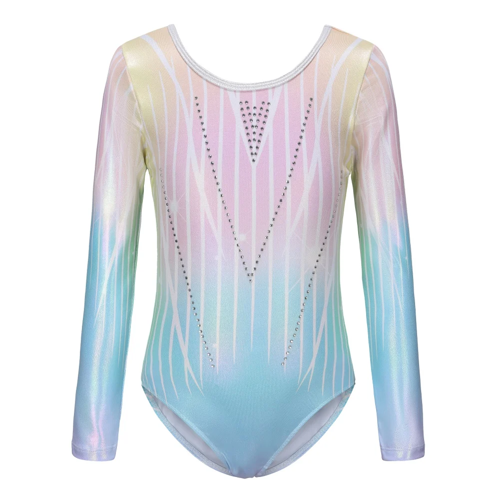 Children Ballet Leotard Girls Long Sleeves Gymnastics Dance Leotard  One Piece Diamond Bodysuit Dresses Performance Costume