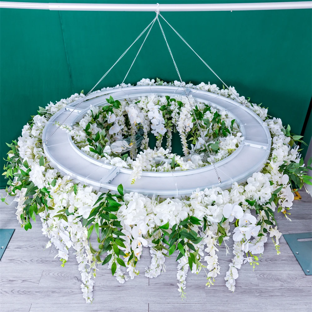 Imagem -05 - Wisteria Arranjo Floral com Teto Pendurado Metal Hoop Frame Redondo Decoração de Fundo do Evento do Casamento Rosa Branca Verdes de Luxo