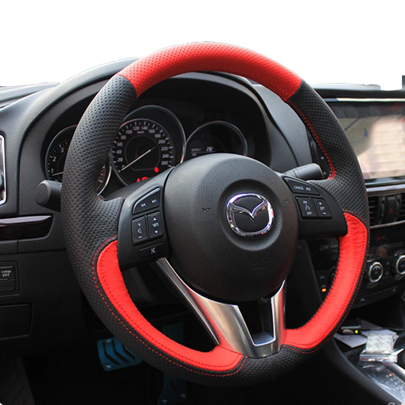 

Car Steering Wheel Cover for Mazda 3 Axela Atenza 2014-2017 CX5 CX-5 Mazda 2 2013 2014 2015 CX4 CX-4 2016 Hand-sewn Leather
