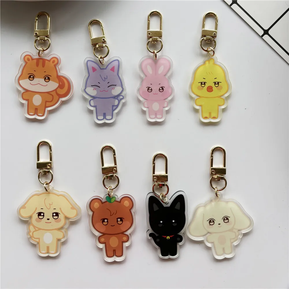 1 or 8pcs KPOP ATEEZ Keychain Keyring Aniteez Cartoon Character Acrylic Pendant Hongjoong Seonghwa Yunho Yeosang San Accessories