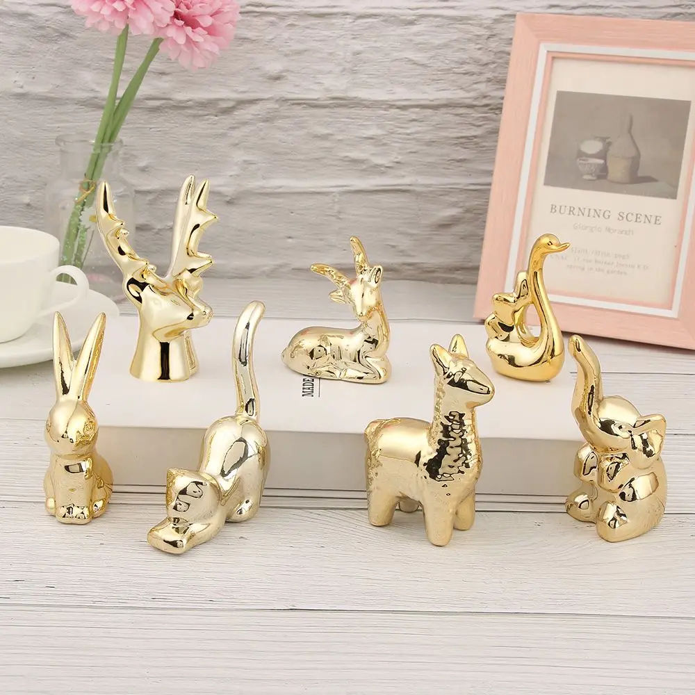 Gold Color Ceramic Crafts Figurines Ornaments Home Decoration Living Room Miniature Decor Figurine Photographic Props