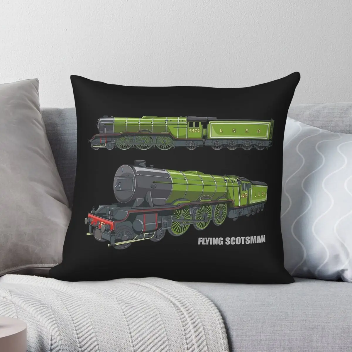 Flying Scotsman Steam Locomotive Train Square Pillowcase Polyester Linen Velvet Pattern Zip Decorative Bed Wholesale 45x45