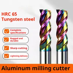 HRC65 DLC Color Coated High Gloss Aluminum Milling Cutter Special CNC U-groove Integral Tungsten Steel 3 Flute Carbide End Mill