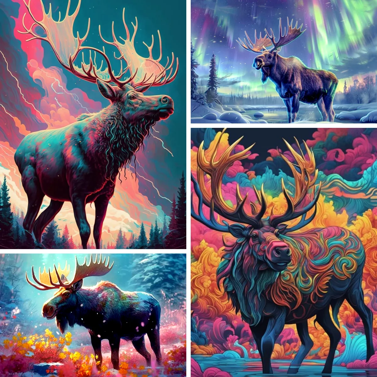 

Diamond Painting Moose Portrait Elk Picture Diy Full Round Drill Cross Stitch Mosaic Embroidery Picture of Rhinestone Home Decor