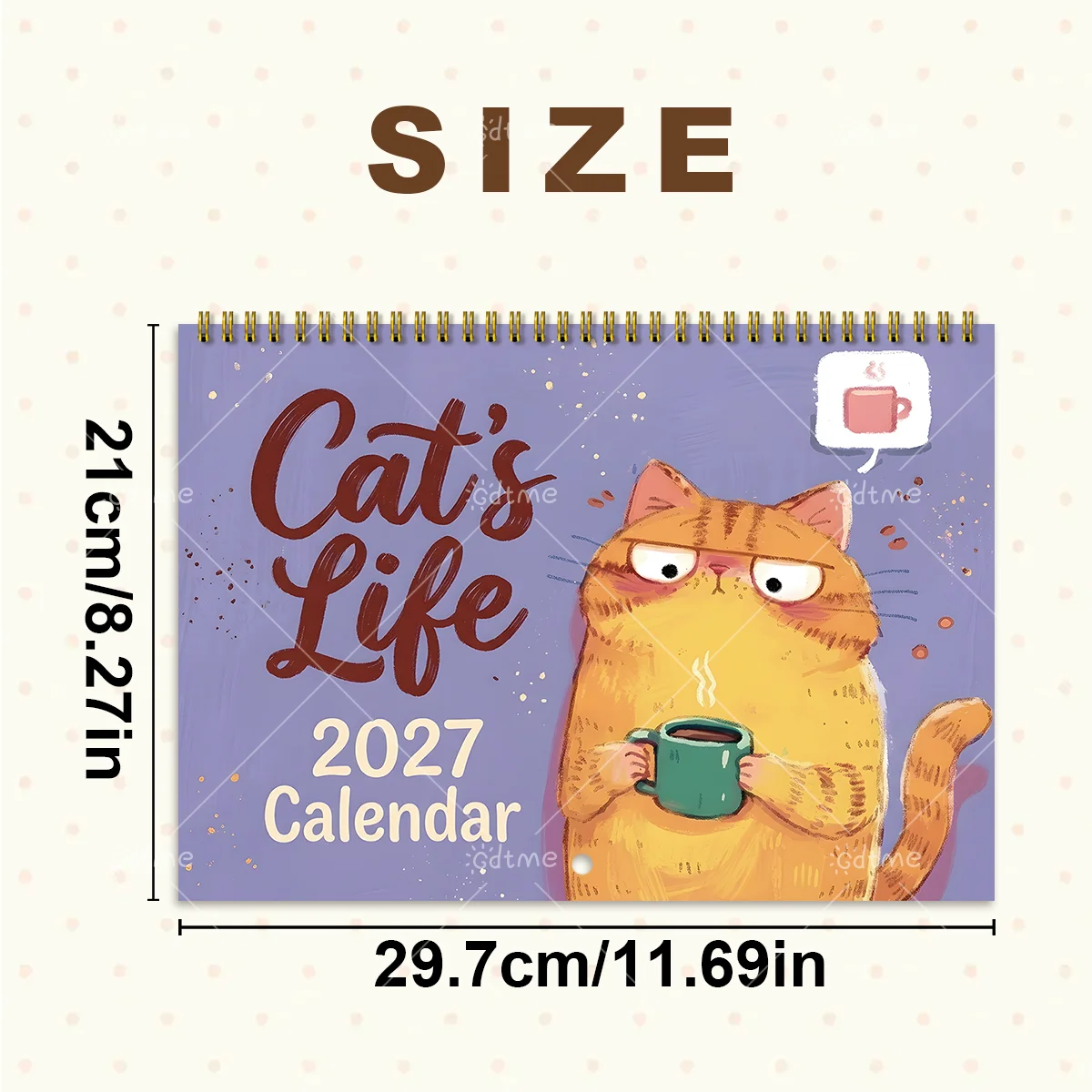 2027 Wall Calendar Cat's Life Funny Orange Cat Coffee Art Spiral Hanging Monthly Planner Home Office Decor Gift for Cat Lovers