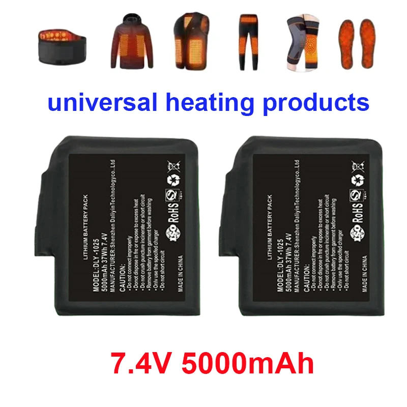 

1-10 шт., литий-полимерный аккумулятор для перчаток с подогревом, 7,4 В, 5000 мАч, для жилета с подогревом, носков, зимнего антифриза, тепловой аккумулятор