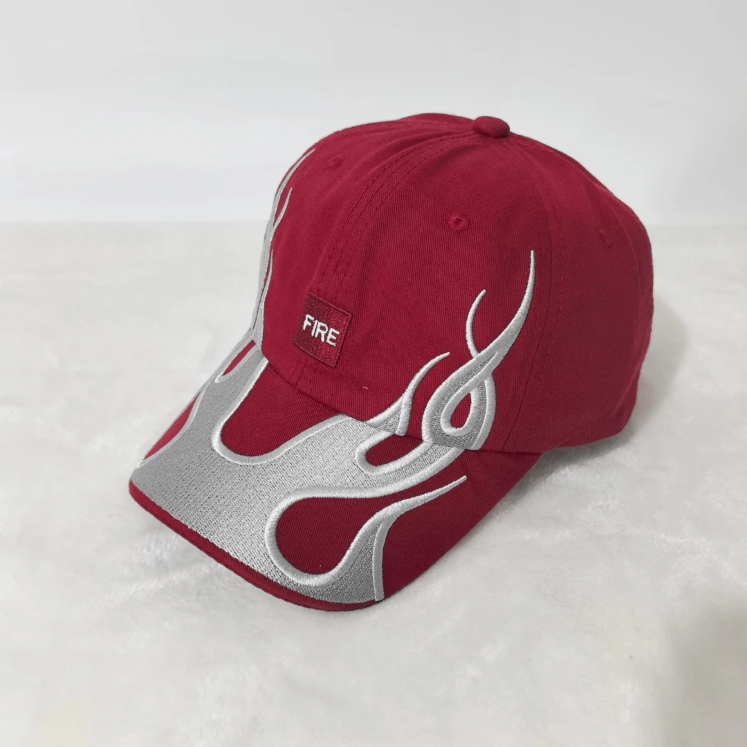 Amerikanische Retro Y2K Baseballkappe mit Flammen-Stickerei, Verstellbare Feuer-Muster Baumwoll-Dad-Mütze, Streetwear Hip-Hop-Hut für Männer und Frauen – Detail 5