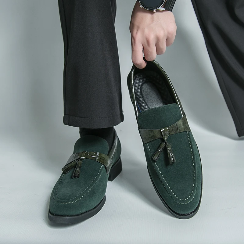

Men Loafers Faux Suede Low Heel Tassel Decoration Comfortable Breathable Business Men Shoes Sizes 38-46