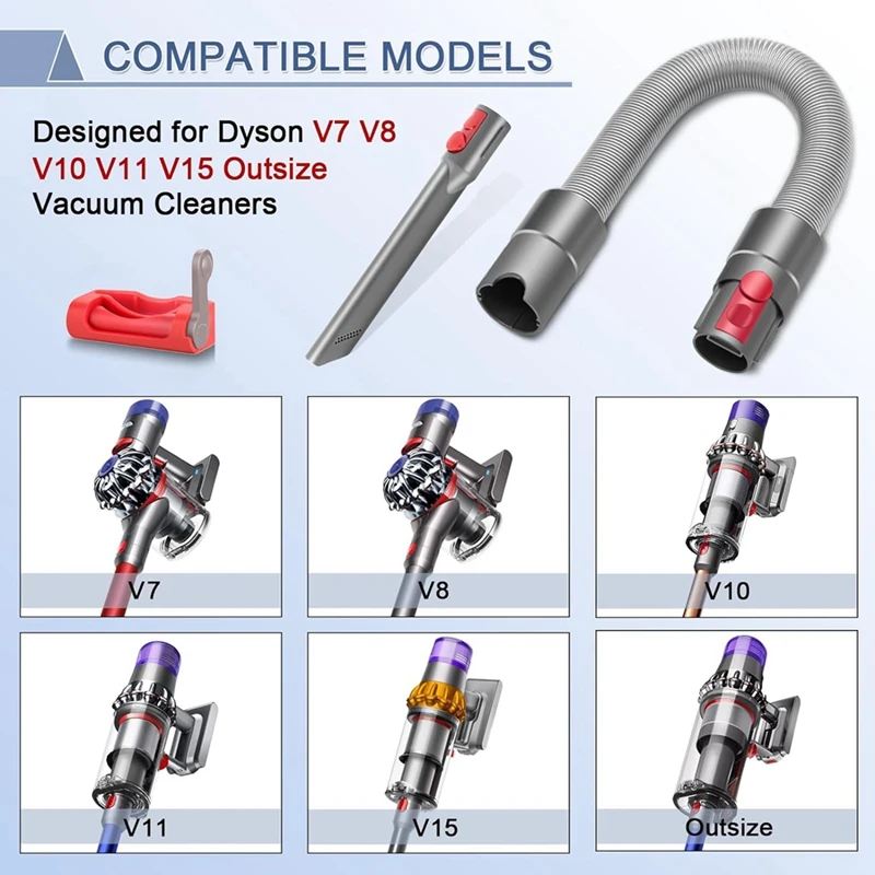 Kit de Mangueira de Extensão Flexível, Ferramenta para Fenda, Compatível com Dyson V15, V12, V8, V11, V10, V7, Detecção Absoluta, Acessório a Vácuo Sem Fio