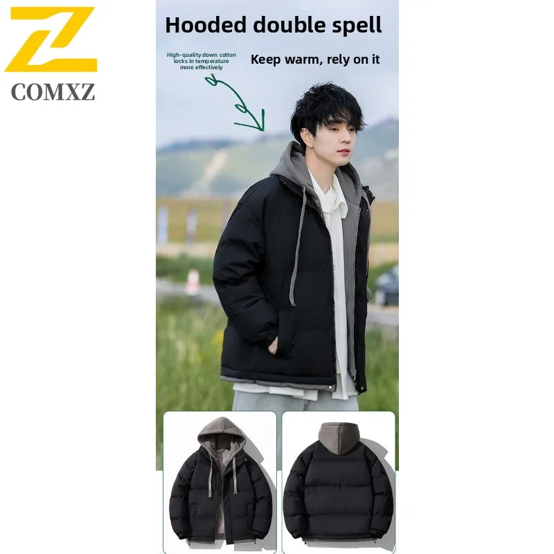 Giacca da uomo con cappuccio per il tempo libero all'aperto Parka invernale Piumino ispessito foderato in pile Capispalla termico da strada antivento impermeabile