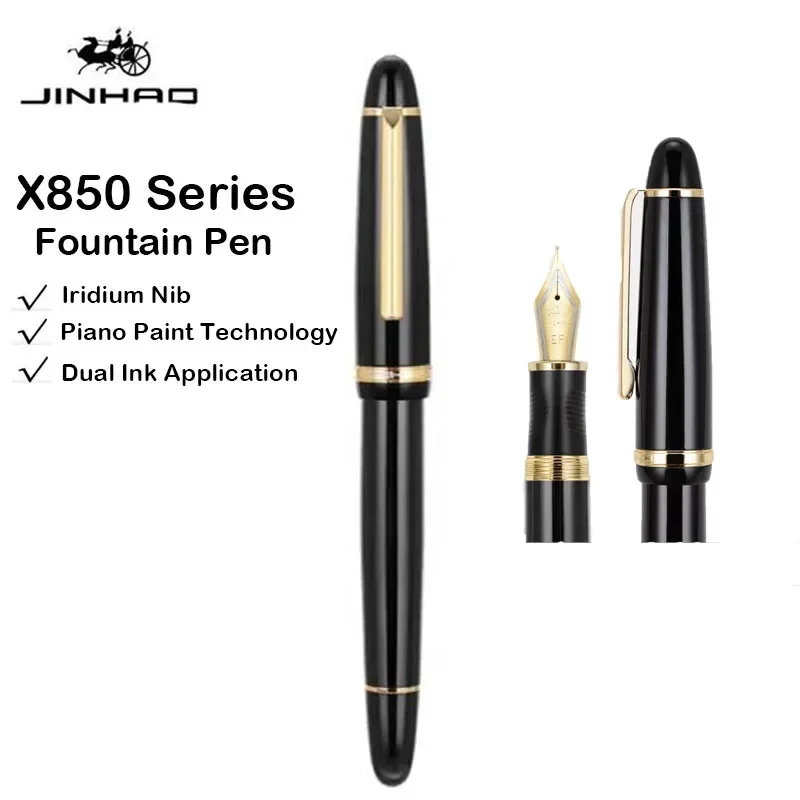 Jinhao X850 Fountain Pen Black Gold EF F Iridium Nibs Office Business Writing Ink Pens Gift Stationery PK 9019 School Supplies