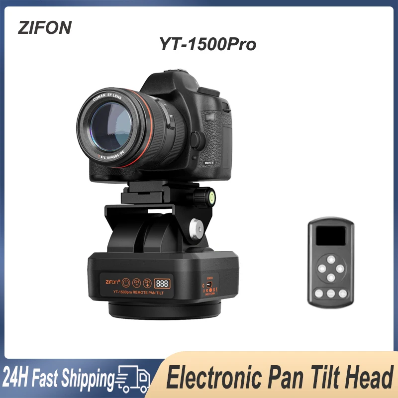 

ZIFON YT1500 pro Electronic Pan Tilt Head Rotating Motorized Tripod Head 2.2KG MAX Load with Remote Control for Camera phone