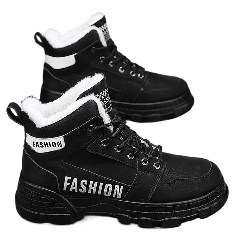 Botas unissex de pelúcia quente bota de neve à prova dwaterproof água casual bota de couro dos homens botas antiderrapantes mulheres inverno sapato de algodão zapatillas hombre44