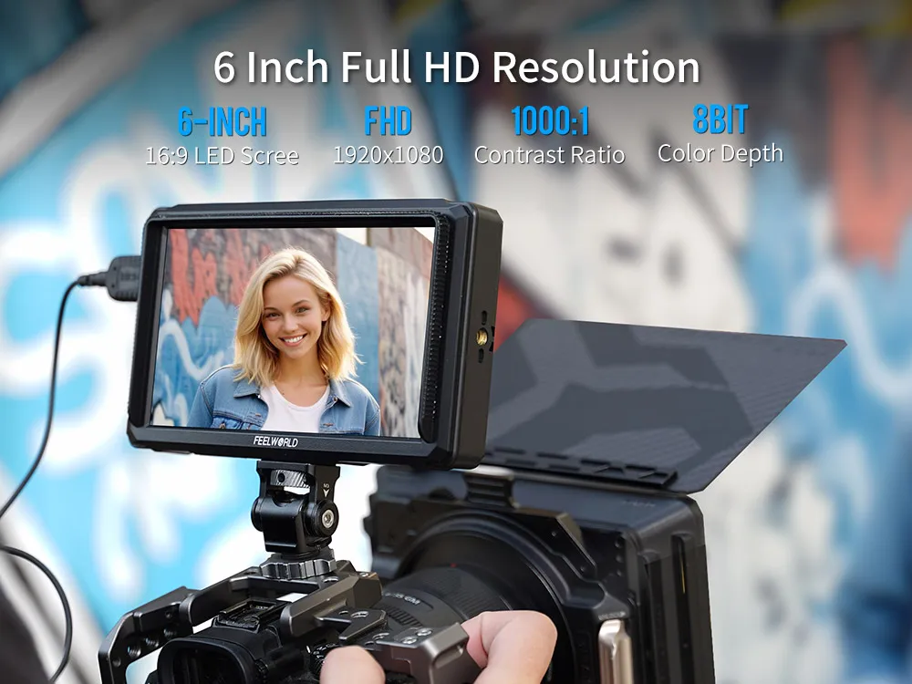 FEELWORLD FW568 PRO 6 Zoll 1200nit Leichter Kamera-Feld-DSLR-Monitor 1920 x 1080 Custom 3D LUT 4K HDMI 60 Hz HDMI Ein- und Ausgang – Detail 5