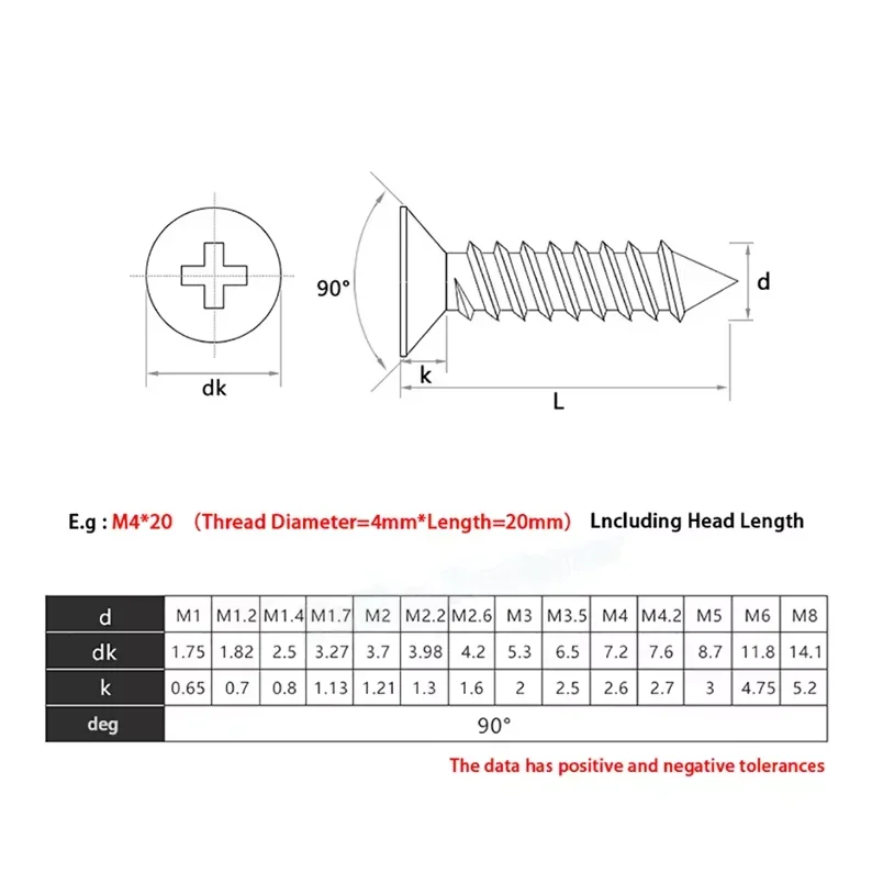 Countersunk head Self-tapping Phillips screw Harden Flat head self-tapping cross socket nail Blue zinc