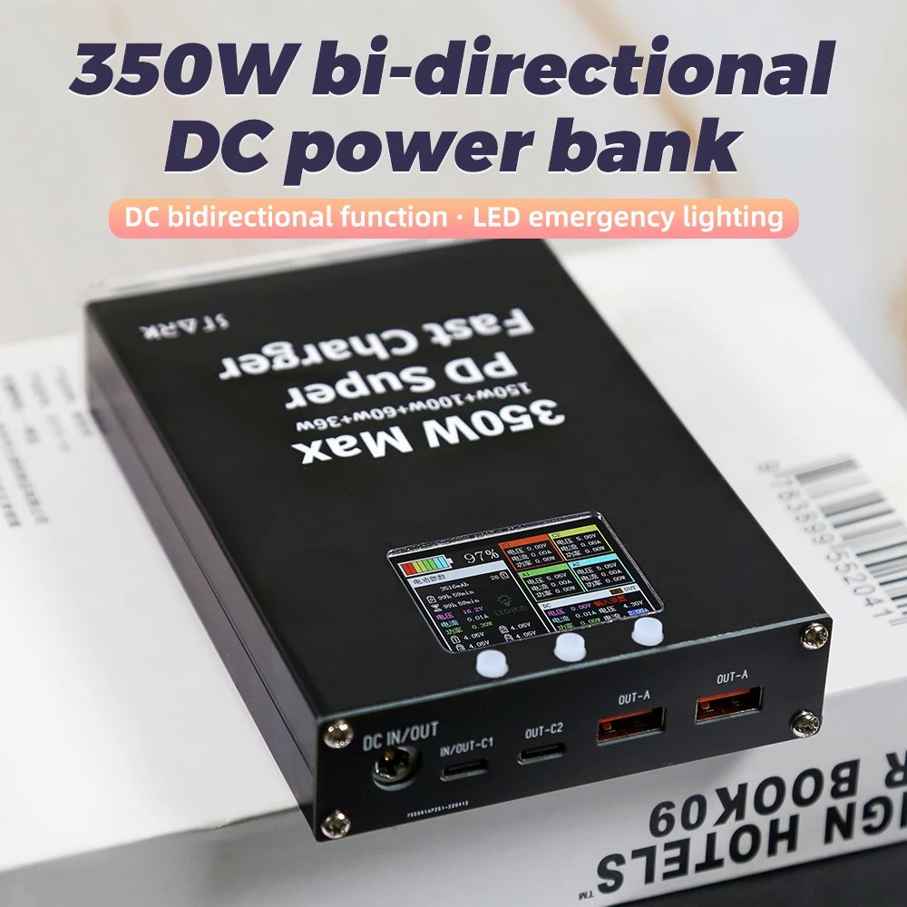 

350W Power Bank Two Way PD100W Adjustable Bidirectional DC150W 38400mah 2inch IPS Screen LED High-performance UPS Fast Charging