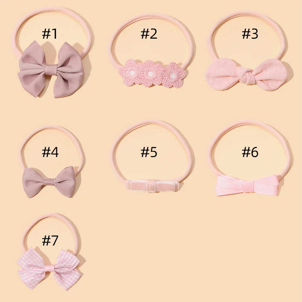 7Pcs/Set Pink Series Baby Headband Ribbon Bow Princess Nylon Hair Bands for Kids Girls Elastic Children\'s  Hair Accessories