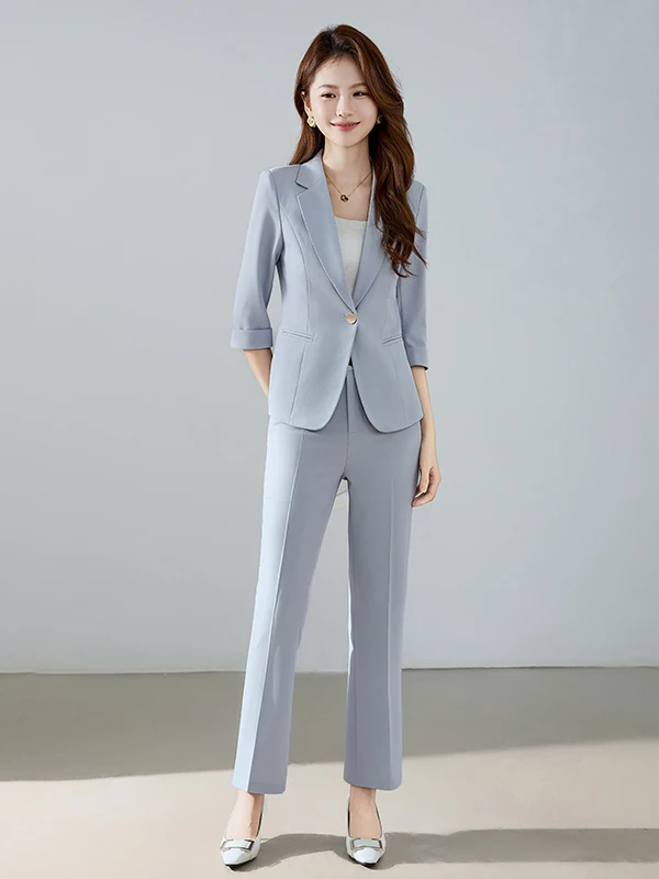 Elegant Professional Women's Suit Jacket Korean Style Summer Slim Fit Art Exam Workwear Polyester Fiber Anti-Wrinkle Commute