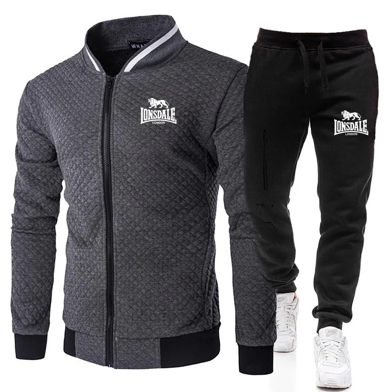 

LONSDALE Spring and Autumn Men's Fashion Street Stand up Collar Set Jacket, Outdoor Casual Pocket Zipper Men's Baseball Set