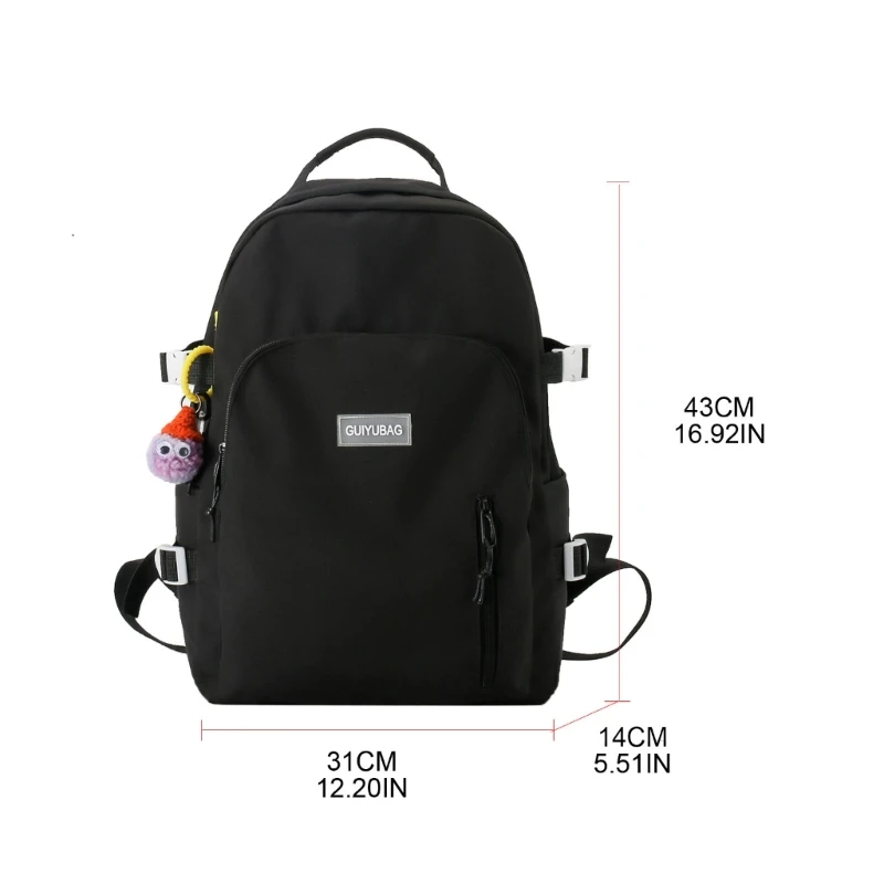 Backpack with Pendant Nylon School Bag for College Teenagers Youth Rucksack Student Casual Daypack Female Bookbag