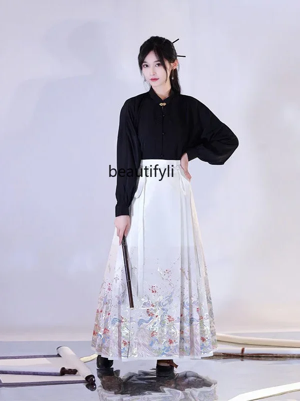 Ming Brocade Makeup Flower Horse-Face Skirt Hanfu Daily Commute plus Size