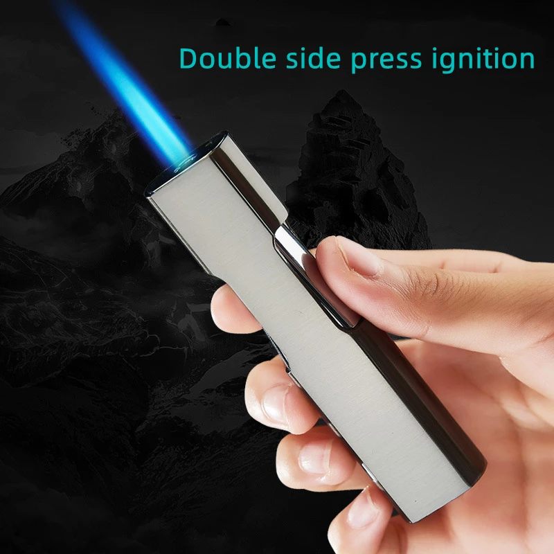 New Strip Shape Side Press Ignition Switch Windproof Torch Lighter Refillable Gas High Power Cigar Pipe Lighter