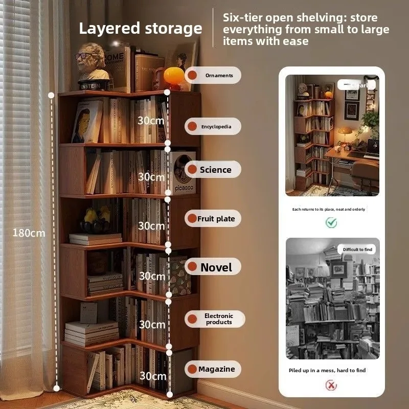 Corner Bookshelf Floor Standing Wall Corner Storage Cabinet Living Room Book Shelf Storage Shelf Book Rack for Room Bookshelf