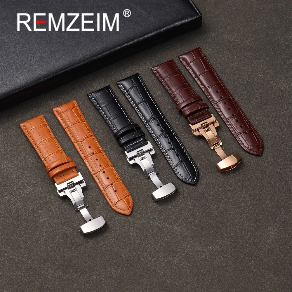 Embossed Leather Strap with Butterfly Clasp Replacement Men Watch Band 18mm 20mm 22mm 24mm Bracelet Watch Accessories image 4