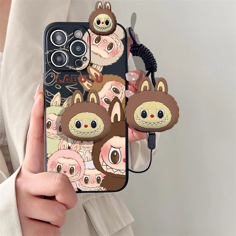 For Huawei Y9A Y9S Y9 Prime 2019 Nova 7i 8i 8 9 SE Pro Psmart Z 3D Cartoon Labubu Toy Phone Holder Case With Lanyard Strap Cover