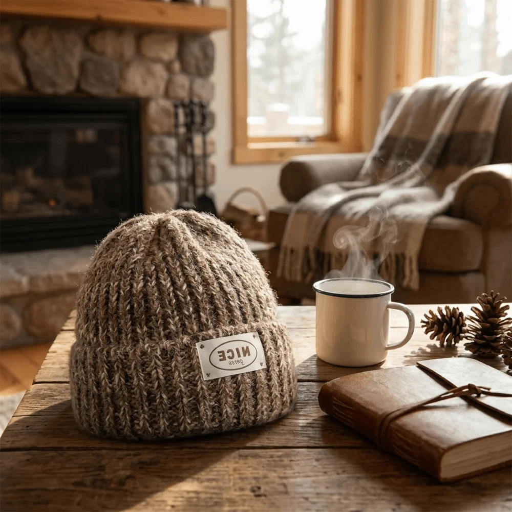 Warm Polyester Chunky Knitted Beanie Hat Warm Thick Knit 56-58cm Fall Winter Cuffed Beanie Retro Vintage Skull Cap Outdoor Wear