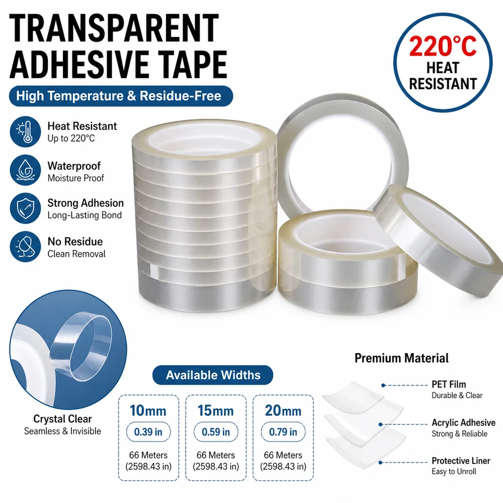New 10mm Width Transparent Tape High Tack 66 Meters Warning Marking Tape Non Marking Waterproof Adhesive Tape For Drawing