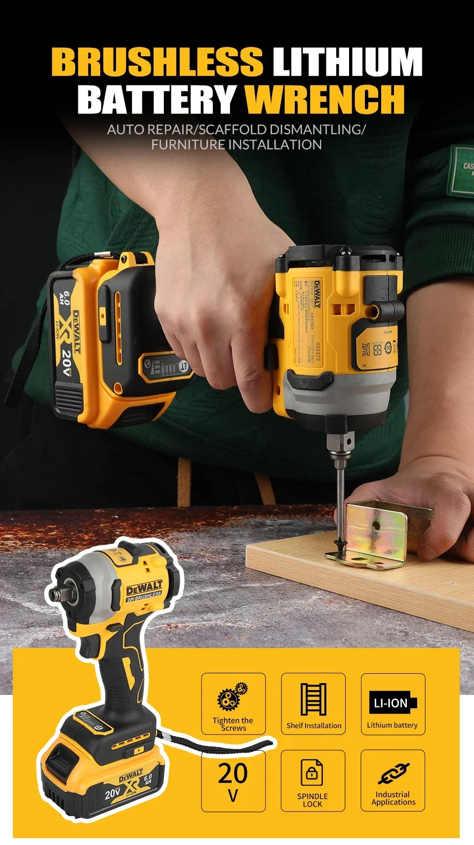 

DEWALT DCF850 Impact Driver Electric Driver 20V Lithium Battery Brushless battery screwdrivers High Torque tools