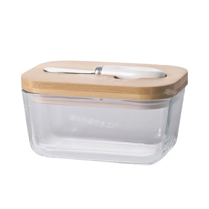 Butter Container Glass Box Restaurant Sealed Storage Box Fresh Cheese Box with Knife Butter Slicer Butter Dish Tableware