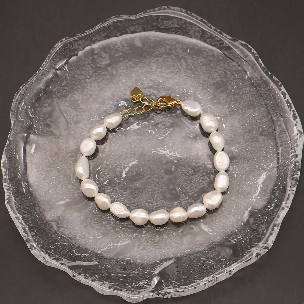 

Fashion Natural Freshwater White Rice-shaped Irregular Baroque Straight-hole Pearl Bracelet Jewelry Banquet Party Gift Accessory