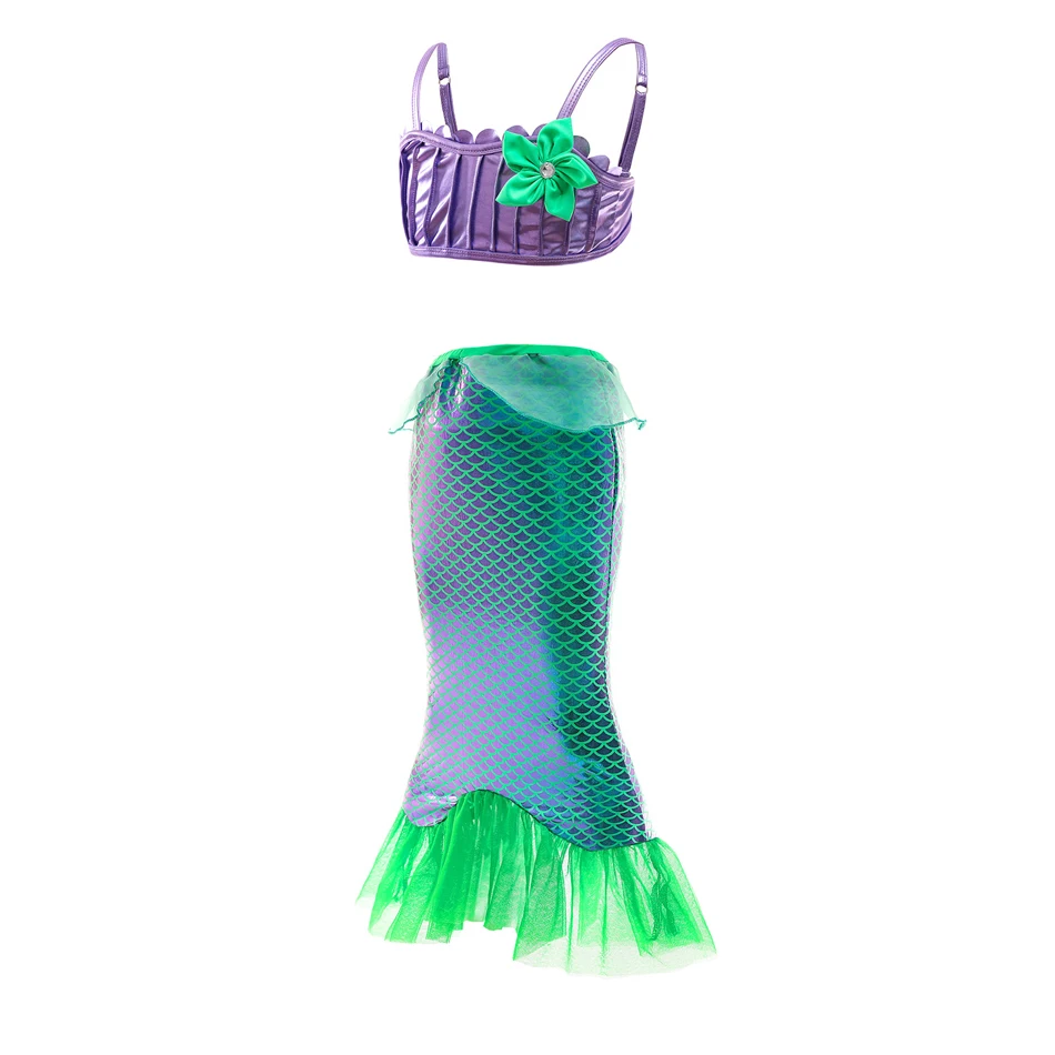 Disney Princess Ariel Dress Under The Sea The Little Mermaid Cosplay Costume 3pcs Girls fishtail skirt Swimming Dresses