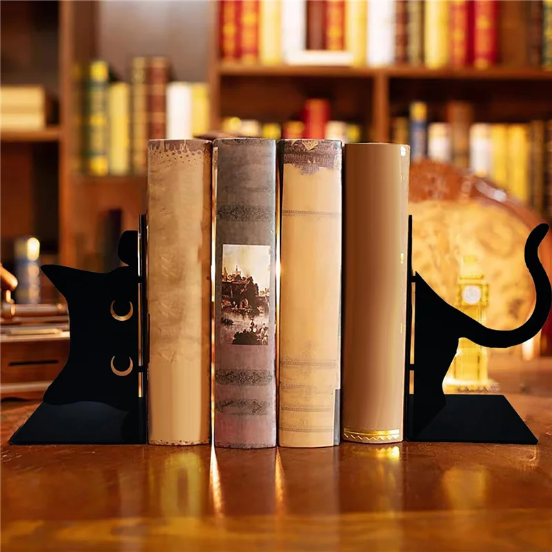 A02M-1 قطعة نهايات كتاب القط اللطيفة، نهايات الكتاب المزخرف، نهايات الكتاب باللون الأسود للأرفف، أشياء تزيين رف الكتب، كتب المكتب المنزلي #3