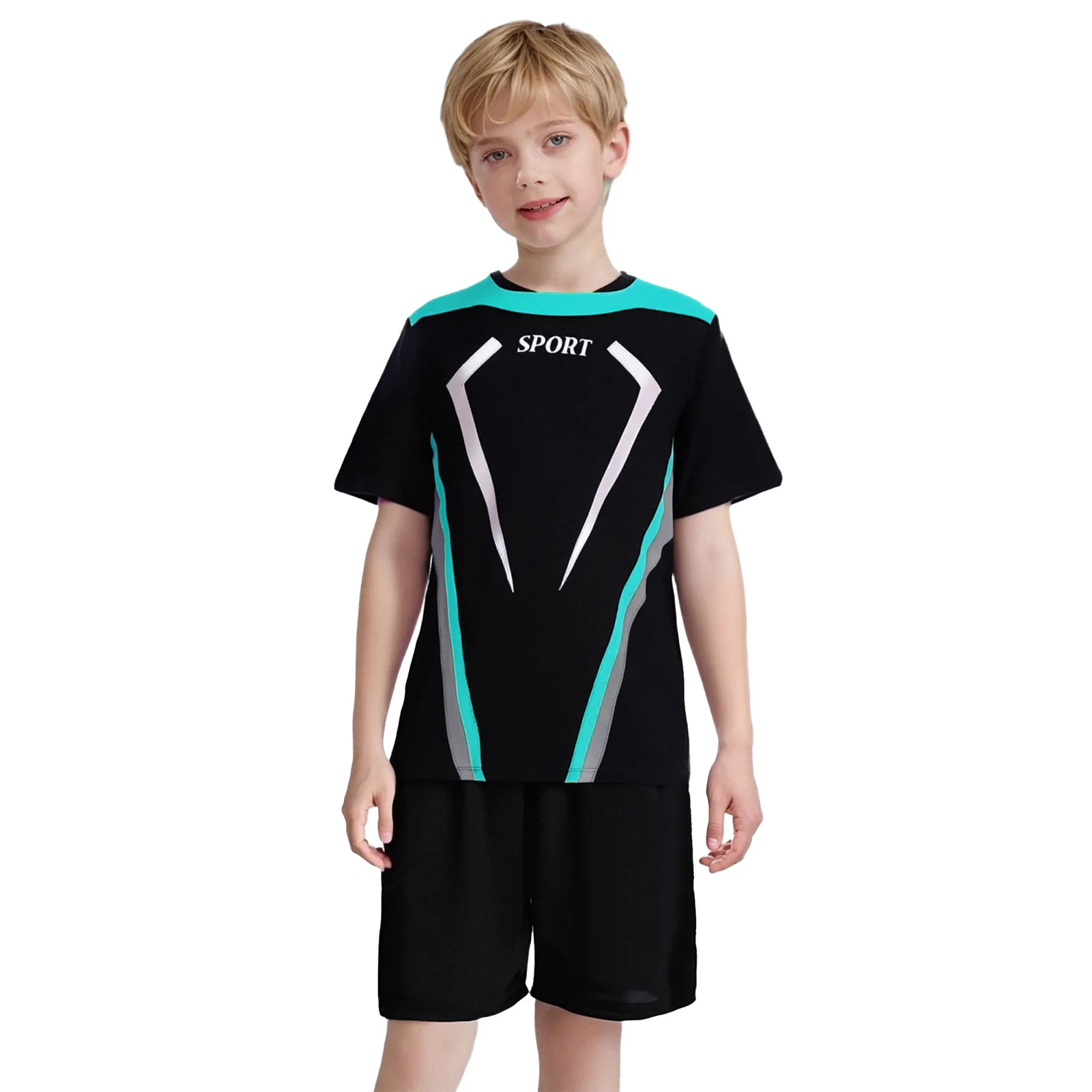 Boys Football Costume Set Kid Summer Sports Outfit Short Sleeve Shorts Sportswear Child Sport Clothes Set for Basketball Fitness