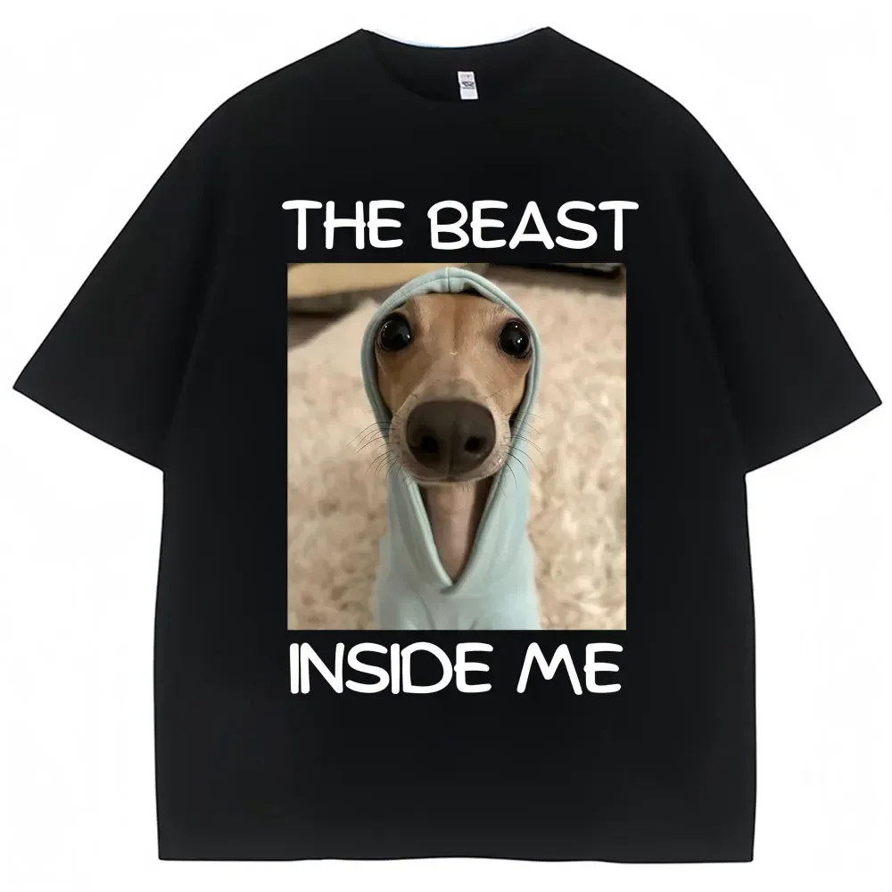 

Men Women The Beast Inside Me Funny Dog Meme Cotton T-shirt Fashion Women High Quality T Shirts Casual Tees Streetwear