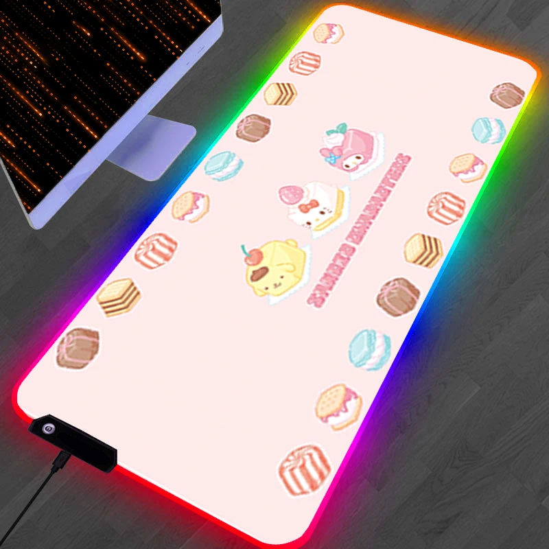 

RGB LED Mouse Pad Computer Gamer PC Accessories HD Mousepad Rubber Extended Pad Non Slip Desk Mat Laptop S-sanrio Keyboard Pad