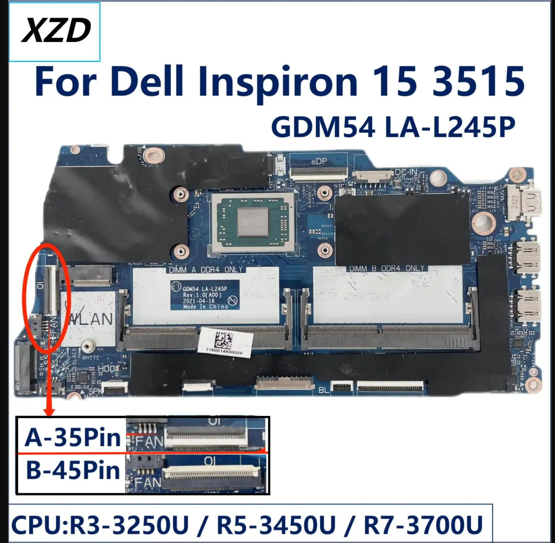 

GDM54 LA-L245P Mainboard for Dell Inspiron 15 3515 Laptop Motherboard CPU R3 R5 R7 UMA 100% TEST OK