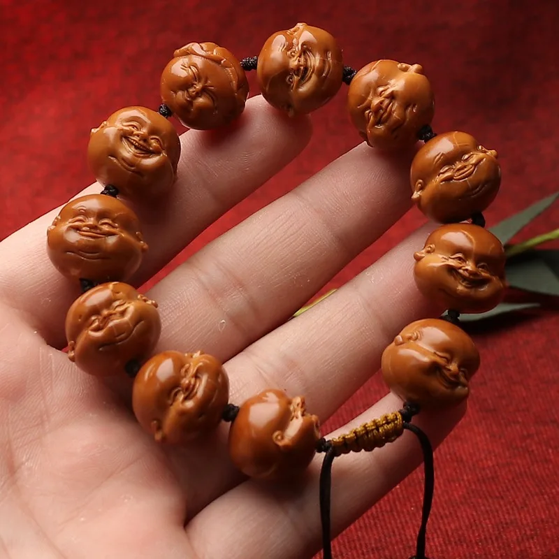 

Olive Nut Hand Carved Fat Man Life Hundred States Crafts Stone Carving Hu Happy Bracelet Men and Women