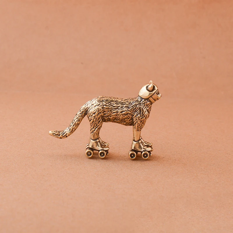 Brass Distressed Ski Cat Figurine Miniature Tea Pet Craft Desktop Small Ornament Animal Home Decor Accessories Children Gift view 4