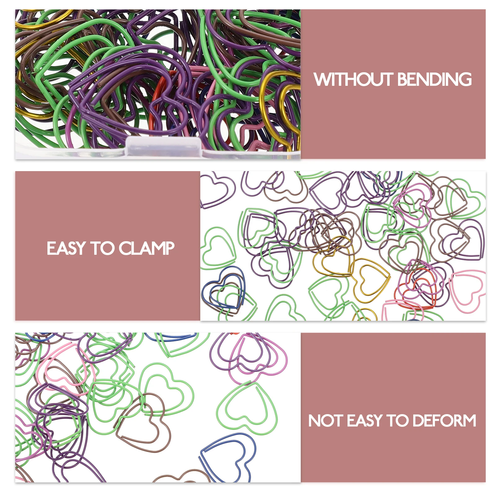 50pcs Colorful Heart Shaped Paper Clips Metal Office Supplies Cute Bookmarks Decorative Stationery Gifts