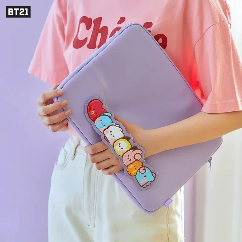 Line Friends Original Fashion Bt21 Minini Series Computer Bag Kawaii Anime Rj Koya Mang Pu Leather Tablet Notebook Storage Case