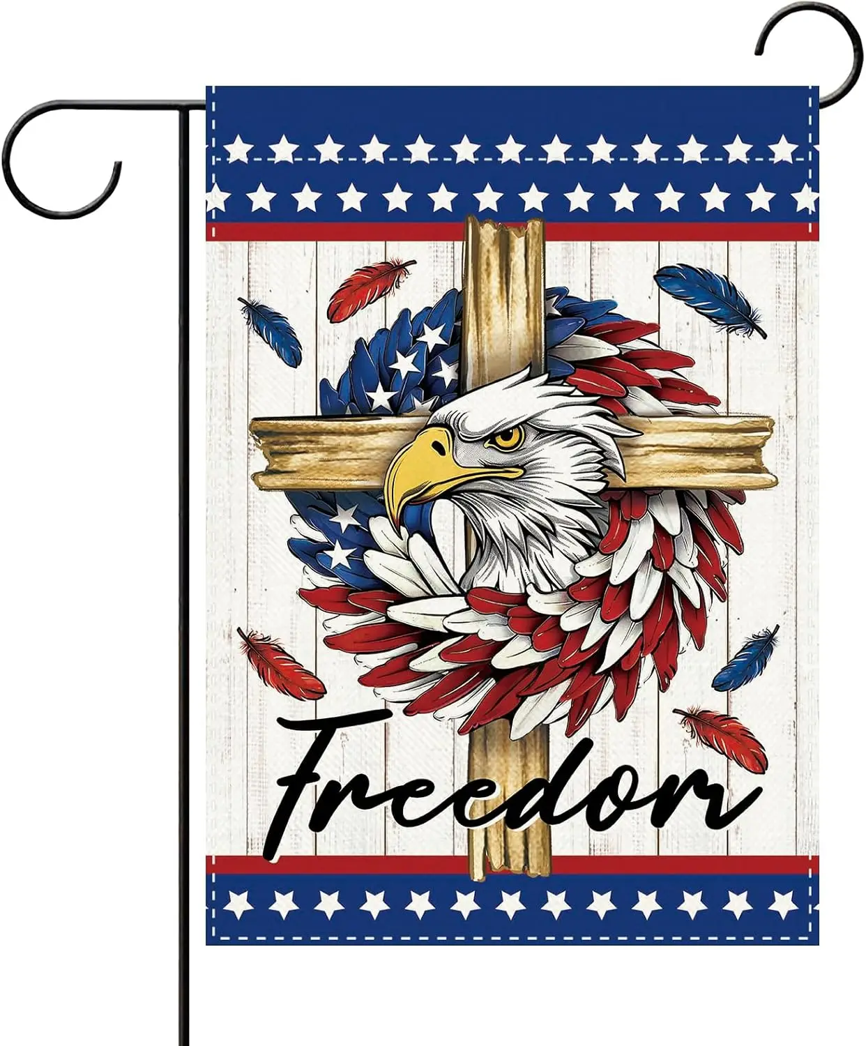 Christian Patriotic Bald Eagle Cross Decorative Garden Flag, 4th of July Religious American Freedom Small Yard Outside Decor kkz