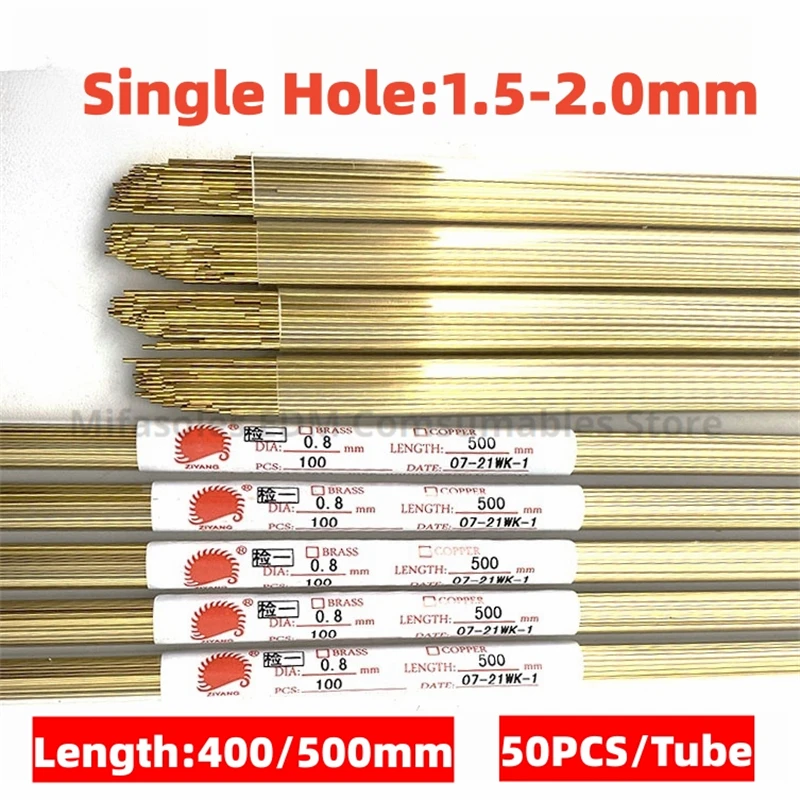 Zongyang-cobre Único Furo Broca Latão Eletrodo Tubo Perfuração Buraco Máquina Peças 1.5 mm 1.6 mm 1.7 mm 1.8 mm 1.9 mm 2.0×400 mm 500 mm 50 Pcs