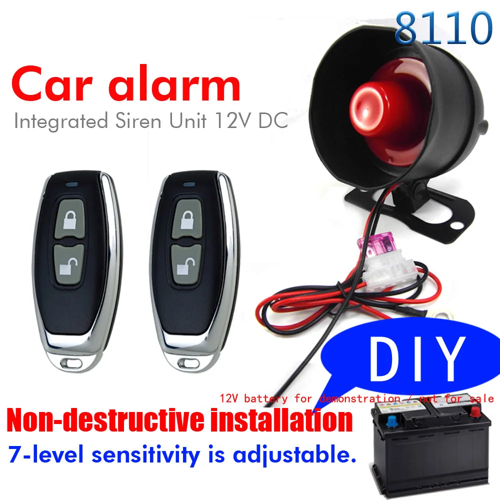 

Universal Car Alarm Installation 12 V Automobile Protecting System Device 7-Levels Sensitivity Vehicle with 2 Remote Controllers