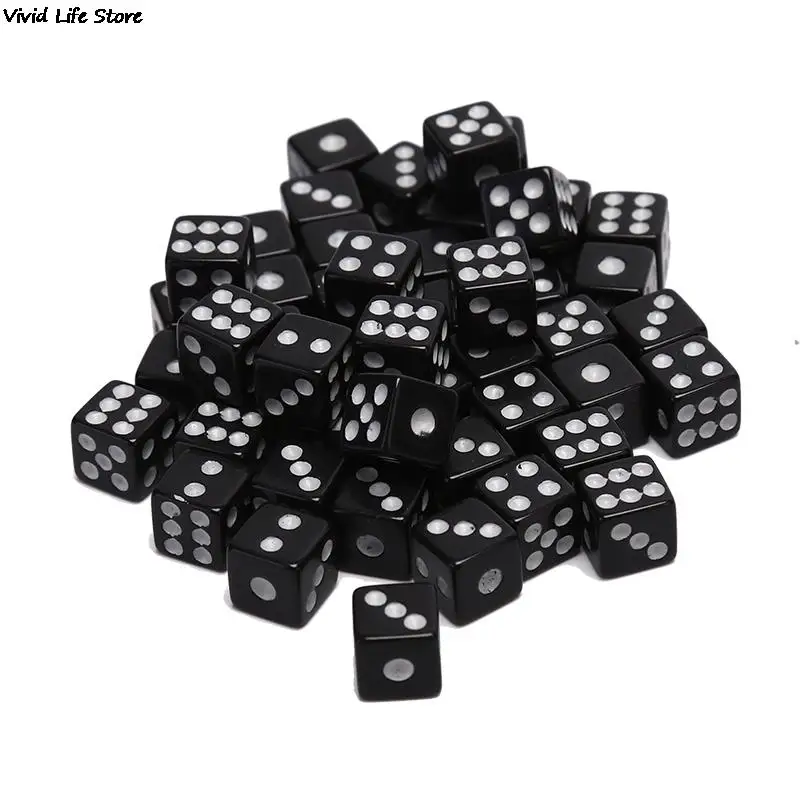 New 50 PC Dices 8mm Plastic White Gaming Dice Standard Six Sided Decider Birthday Parties Board Game