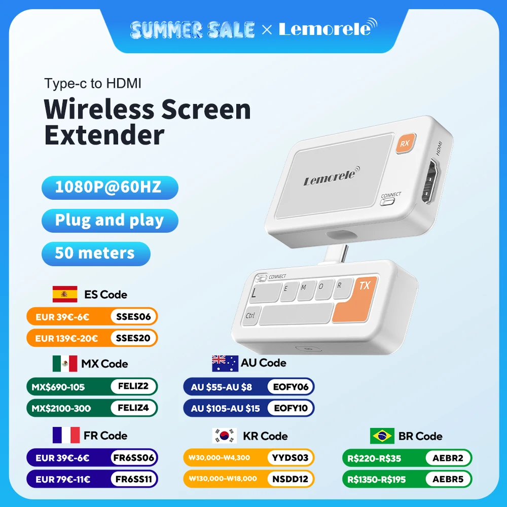 Lemorele – émetteur-récepteur sans fil de type C, Kit de transmission vidéo HDMI 1080P, émetteur-récepteur à faible latence pour bureau/école/maison
