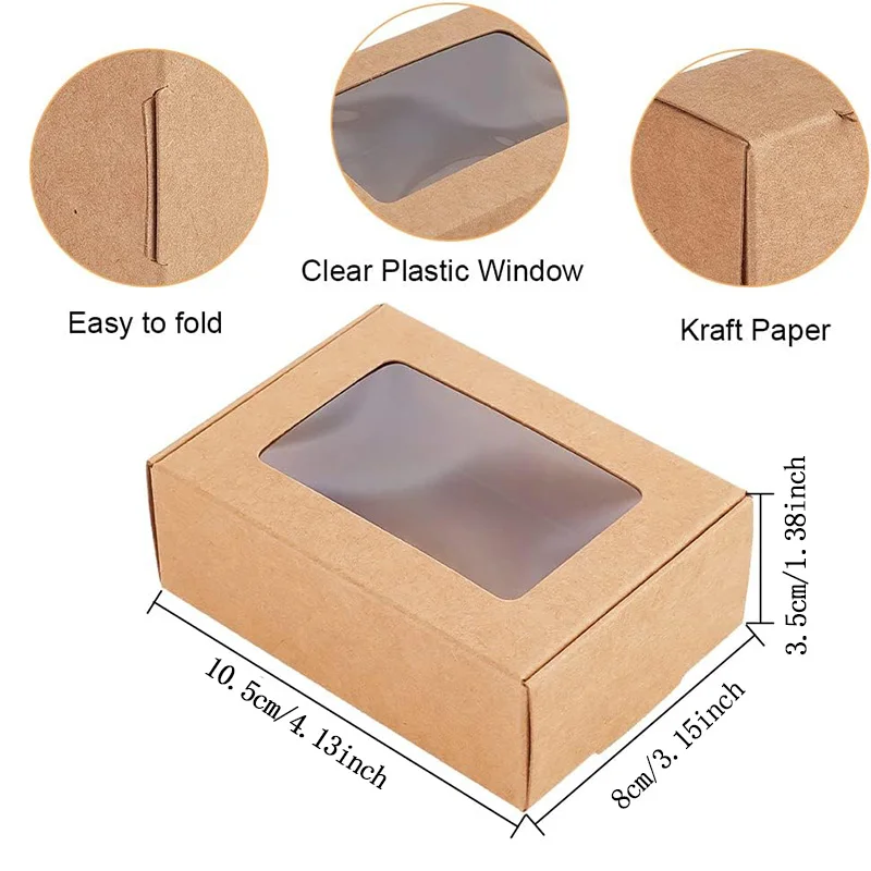 10/30pcs Kraft Paper Candy Box Transparent PVC Window Soap Boxes For Chocolates Birthday Wedding Valentine\'s Day